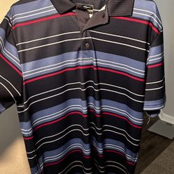 Ben Hogan Navy Striped Golf Polo – Size Large, Pink & Grey Accents