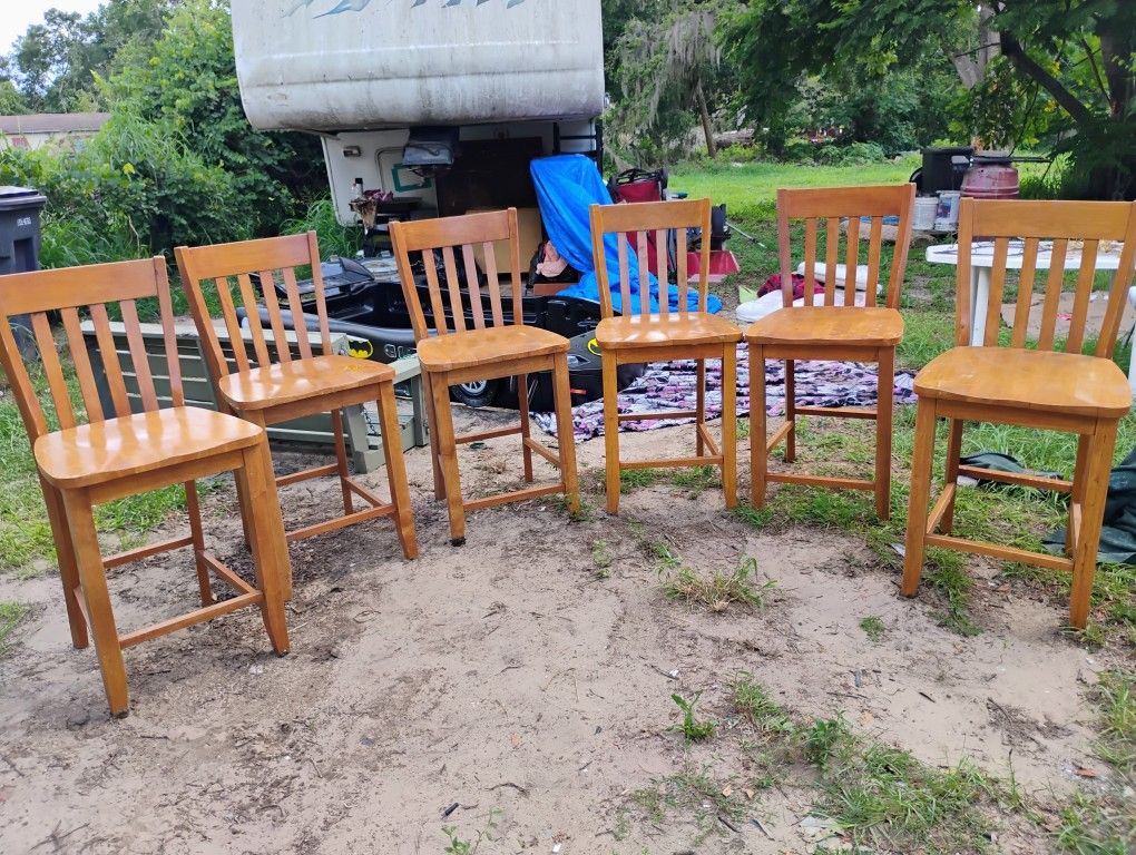 Six Solid Wood Bar Stools $50 For All Delivery Available