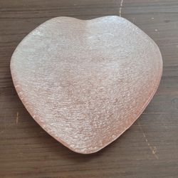 Akcam Pink Glass Heart  Plate Trinket Jewelry Holder Valentines Day Love Decor