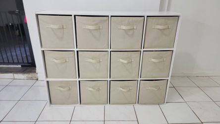 White 12 cube organizer with fabric bins