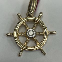 14k Gold Boat Wheel Pendant