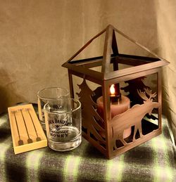 Jack Daniels Honey Whiskey Glasses + Bee Stirs & White Barn Bear/Christmas Tree Candle Lantern Gift Bundle