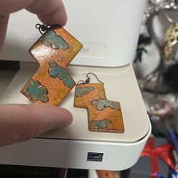 Leather Carved Cloud Earrings Hand painted Mexico Cabo