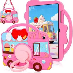 iPad 10th Gen 10.9” Case Kids Pink Cute Truck w/ Strap Handle & Stand