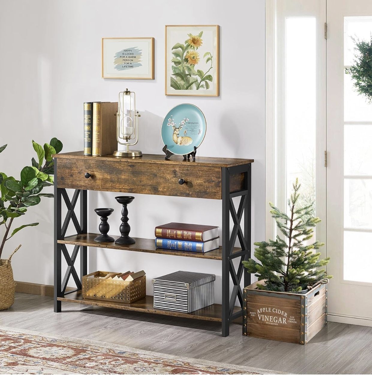 Yaheetech Rustic Console Entryway Table with Drawer.