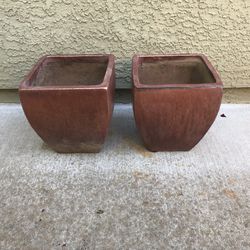Pair of glazed square garden pots