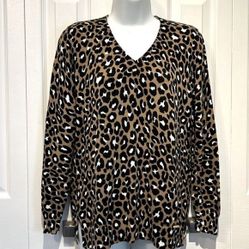 Michael Michael Kors Brown/Black Animal Print V Neck Sweater Size Small