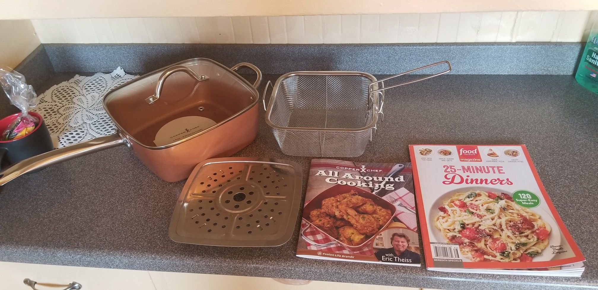 Copper Chef 5pc Square Fry Pan with Glass Lid - 9.5" w/ Bonus cook book