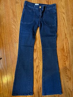 Anthropologie Pilcro The Icon Low Rise Flare Patch Pocket Jeans 26P Dark Wash