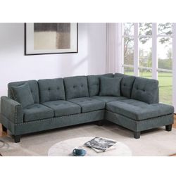 Sectional Sofa Tweed-Like Velvet Ash Black None Reversible Brand New In Box Firm Price $399