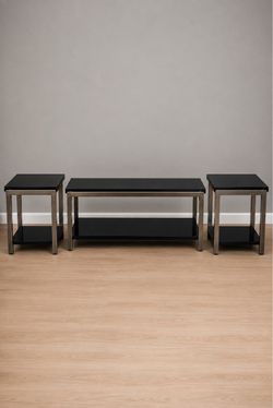 3-Piece Tempered Black Glass Table Set