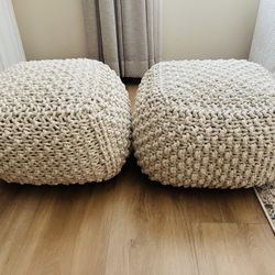 2 Beige Square Ottoman Poufs