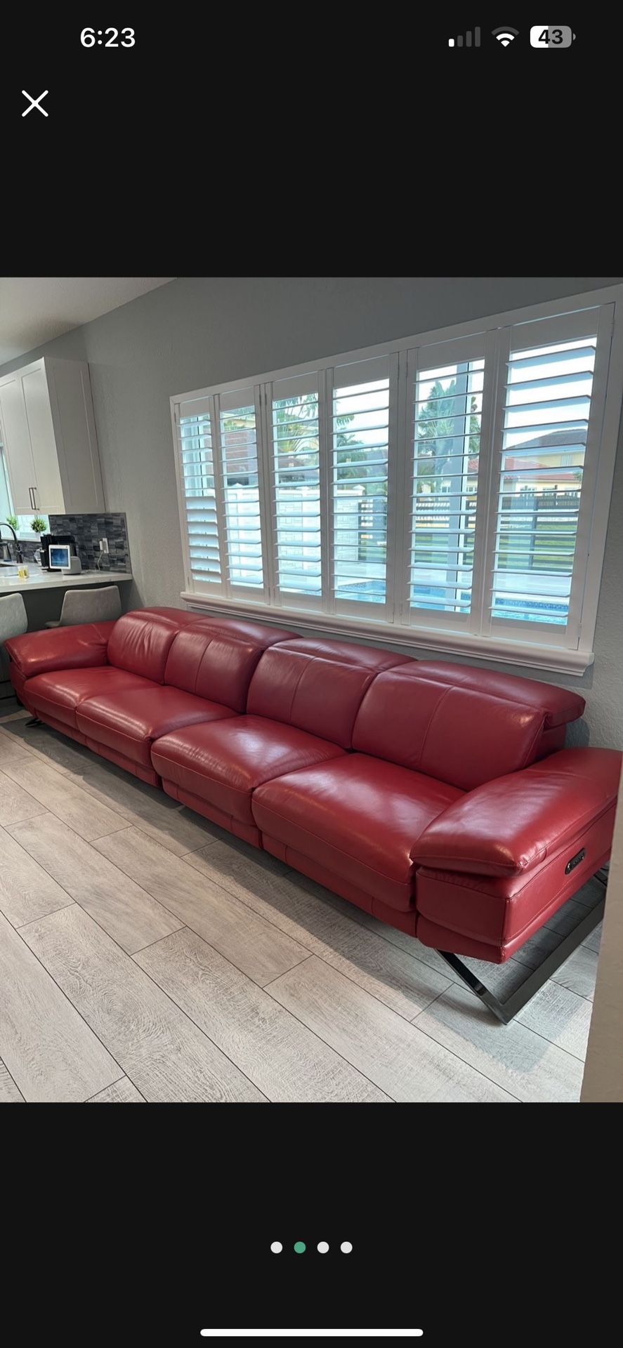 Red Leather Couch With Reclinable Seats. Like New!
