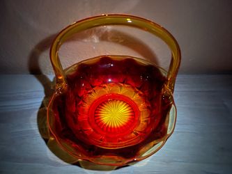 Vintage Cadmium Amberina Glass Sunset Constellation Indiana Tiara Exclusive Basket
