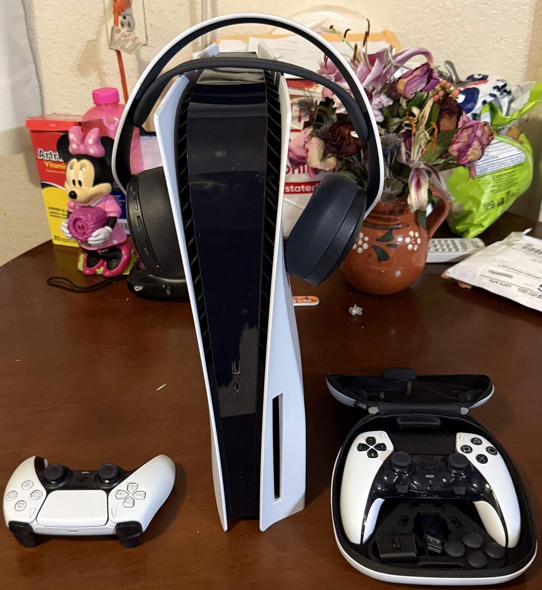 PlayStation 5, Headset, Elite Controller, And Regular Controller