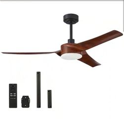 52 in. LED Indoor Walnut Modern Smart Ceiling Fan with Dimmable Light Kit and Remote