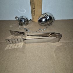 Set Of 2 Loose Tea Infusers And 1 Tea Bag Squeezer, Stainless Steel