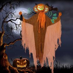 Halloween Ghost Decorations Hanging Luminous Pumpkin Ghost Shaped Hanging Decoration Luminous Rotating Pumpkin Head Outdoor Halloween Hanging