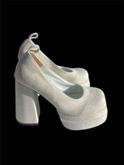New Cream Suede Platform Block Heel Pumps, 9.5
