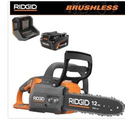 RIDGID 18V Brushless 12 in. Electric Battery Chainsaw with 6.0 Ah MAX Output Battery and Charger