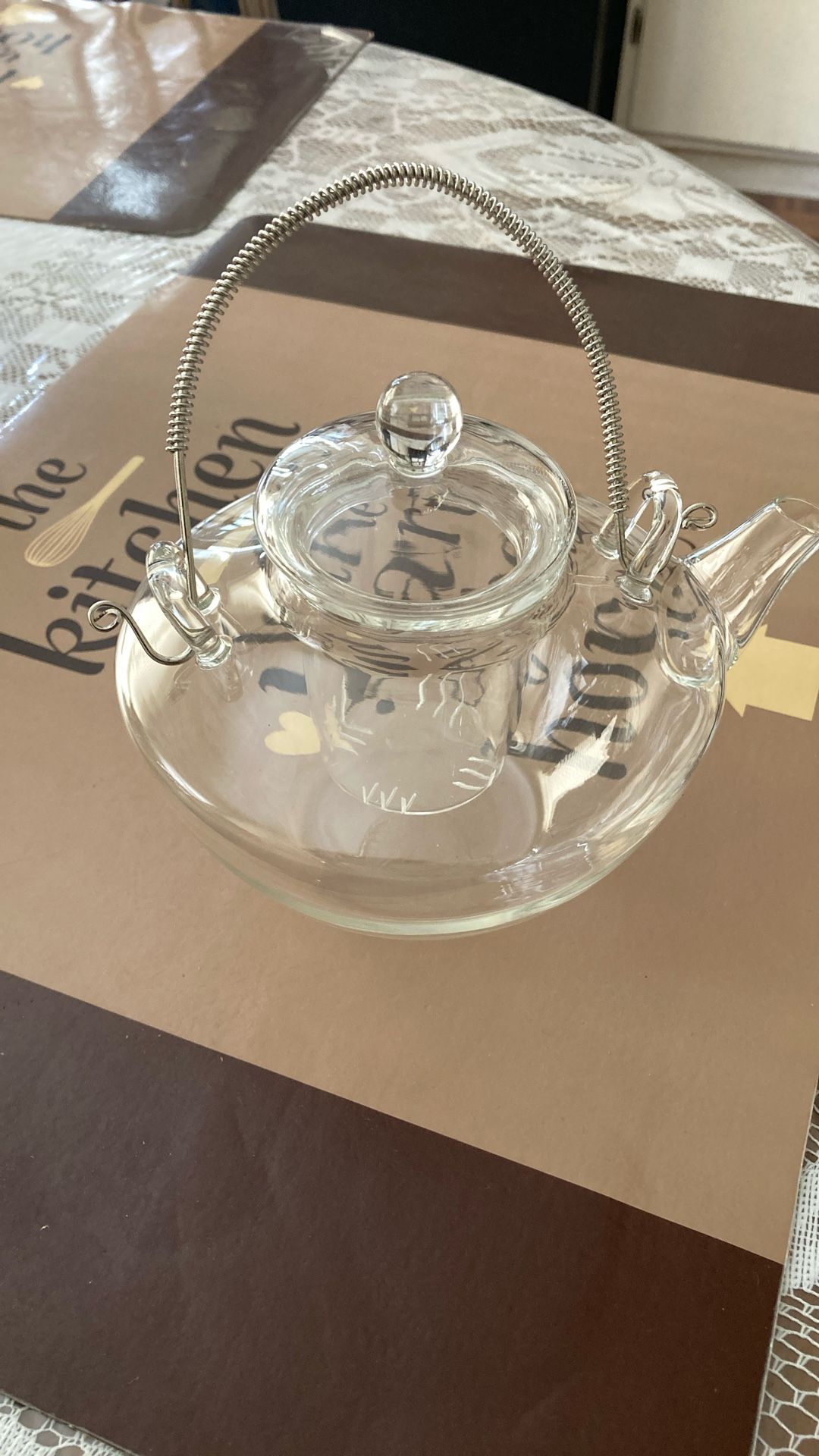 Glass. Tea. Pot.  New