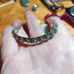 Vintage  Mexico Cuff Bracelet With Turquoise Stones