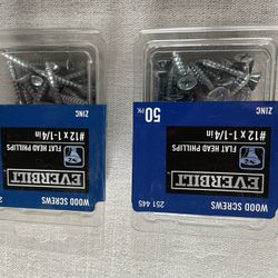 #12 x 1-1/4 in. Zinc Plated Phillips Flat Head Wood Screw (50-Pack) 