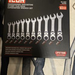 Icon Professional Ratcheting Stubby Flex Head Combinwtion Wrench Set