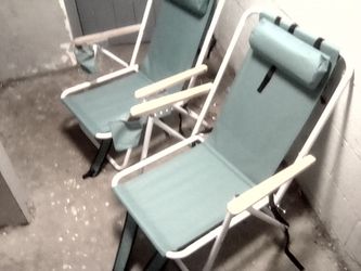 2-  Winado Portable  Beach Chairs. Mint Green with Wood Arm Rest. Storage on back. Pillow and Cup Holder. Straps for Easy Carrying like Back pack. New