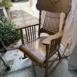 “Vintage Solid Wood Rocking Chair – Ornate Back – Great Condition”