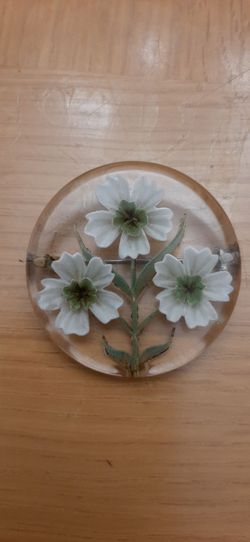 Vintage Unique Reverse Carved Lucite Brooch