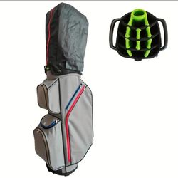 15-Way Golf Cart Bag With Cooler, Shoe Pocket, Rain Hood & Putter Well (Gray/Red)