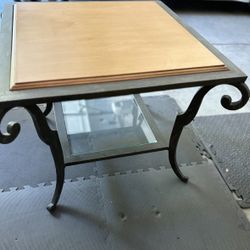 Wood Iron Glass Coffee Table 
