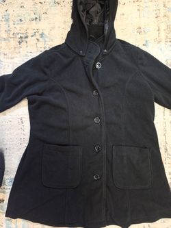 Woman Within Black Fleece Hooded Pea Coat - Size 20W