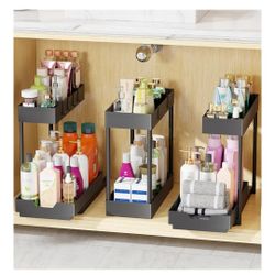 Simple Trending Under Sink Organizer 3 Pack, Sink Pull-Out Sliding Storage Cabinet, 2-Tier Under Shelf Organizer for Kitchen Bathroom, Black