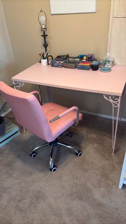 Pink office desk and chair included