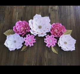 Paper flowers blush pink pale pink hot pink quinceañera baby shower party decor