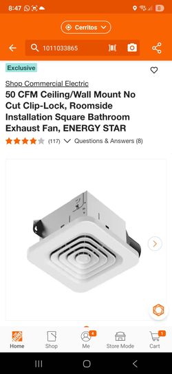 Shop Commercial Electric 50 CFM Ceiling/Wall Mount No Cut Clip-Lock, Roomside Installation Square Bathroom Exhaust Fan, ENERGY STAR
