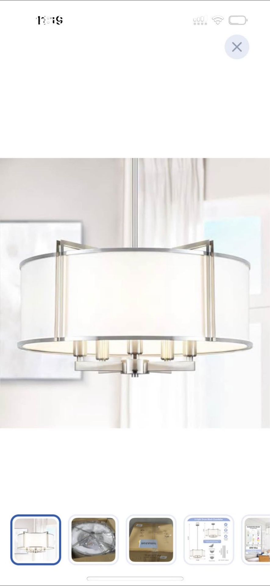 CWarmozy 19.6''Drum Chandelier 5-Light Brushed Nickel Modern White Fabric Chandeliers for Dining Room Adjustable Farmhouse Pendant Light Fixture for K
