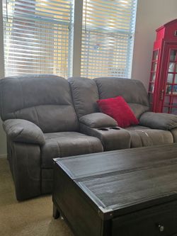 Love seat, recliner, end table, coffee table