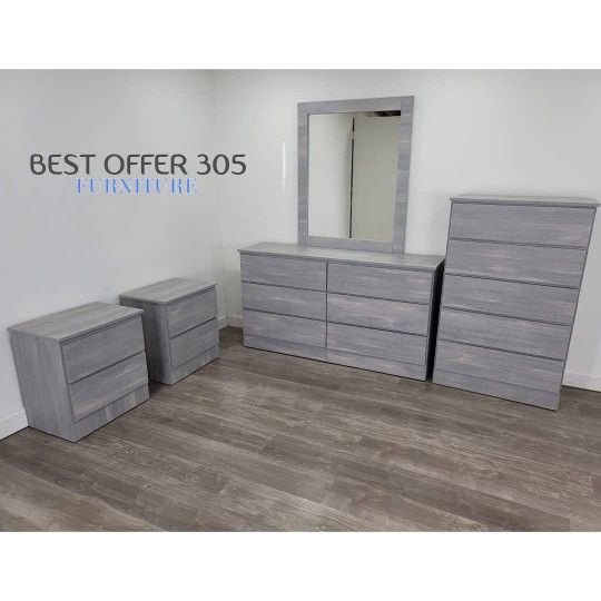 Chest Dresser  Mirror and 2 Nightstands Cómoda Con Espejo Gavetero Y 2 Mesitas de noche