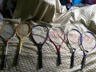 7 TENNIS RACKETS & 5 RACQUETBALL RACKETS. READ DETAILS