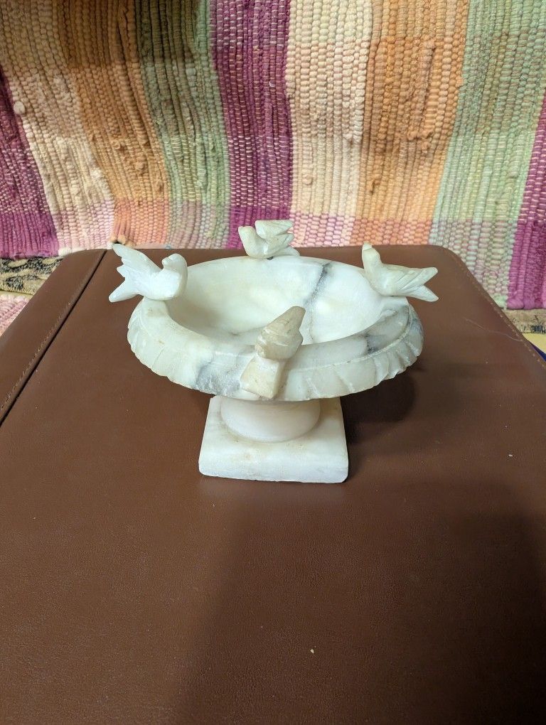 Vintage Hand-carved Italian Marble Miniature Bird Bath