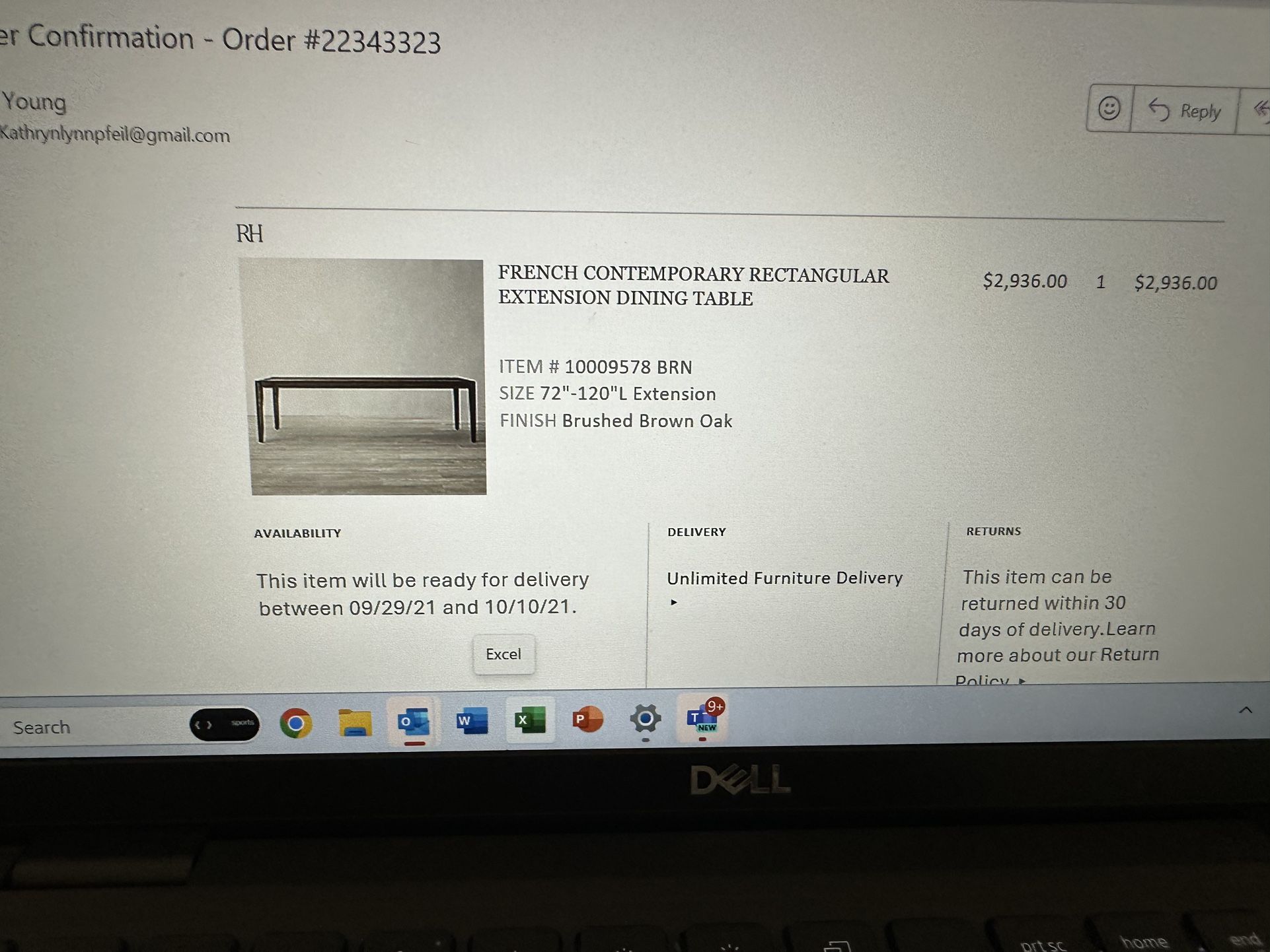 Restoration Hardware French Contemporary Rectangular Extension Dining Table NEW, NEVER USED + NEW CHAIRS