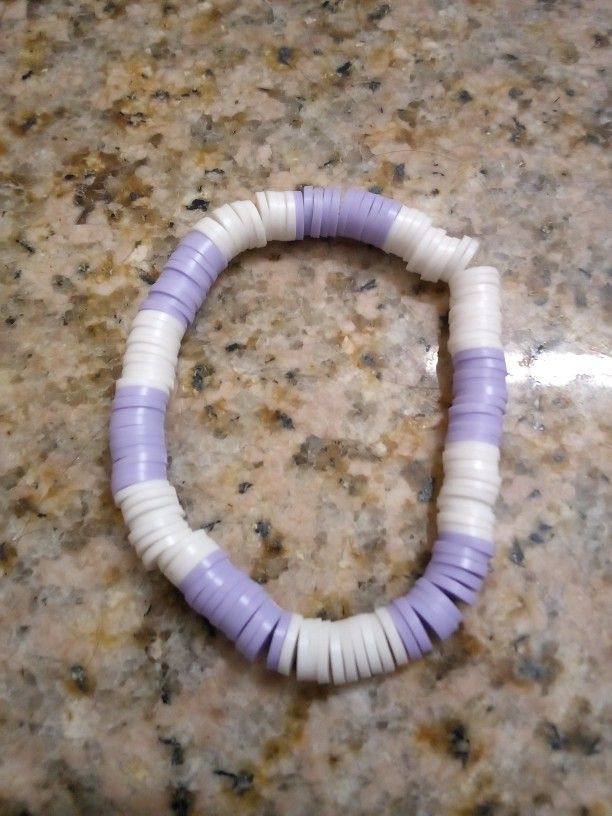 Purple And White Clay Bead Bracelet