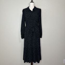 A New Day Leopard Button Down Tiered Long Sleeves Maxi Dress