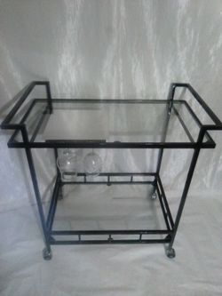 Glass Bar Cart  With Stainless Steel Surface