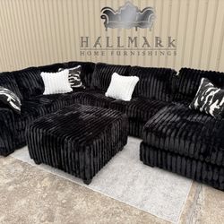 142” Fluffy Sectional + Ottoman