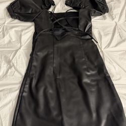 NWT dress with studded leather buster/ corset top, feather skirt XXS