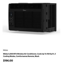 Midea 5,000 BTU Window Air Conditioner, Cools Up To 150 Sq Ft, 3 Cooling Modes, Comfortsense Remote, Black